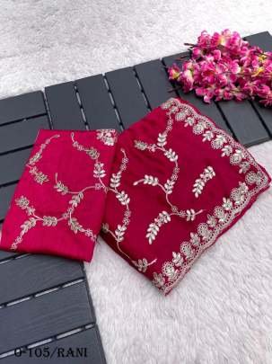 Trending Coding Foil Embroidered Rani saree