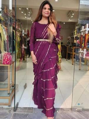 Trending Embroidery Work Wine  ready to wear Saree