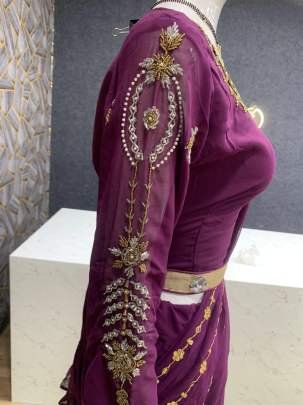 Trending Embroidery Work Wine  ready to wear Saree