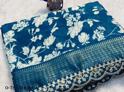 Trending Floral Design Rama Colour saree