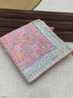 Trending Georgatte Baby Pink Saree and  plain blouse