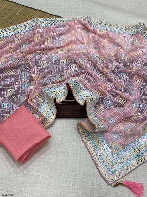 Trending Georgatte Baby Pink Saree and  plain blouse