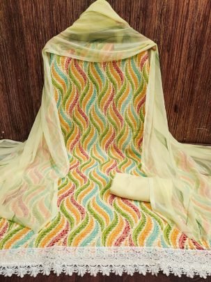 Trending Georgatte with Schiffly work digital print Dress Material