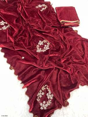 Trending Heavy Velvet Red Saree