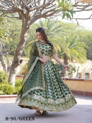 Trending Jacquard Viscose Green Color Lehenga Choli