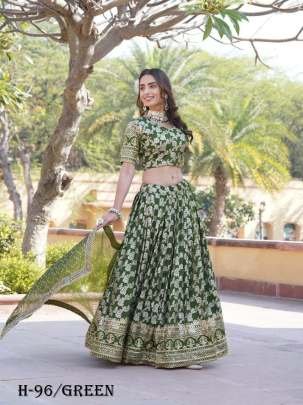 Trending Jacquard Viscose Green Color Lehenga Choli