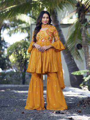 Trending Mango Cocktail Palazzo Top With Dupatta