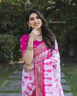 Trending Pink Dola Silk Saree With Shibori Printed Work