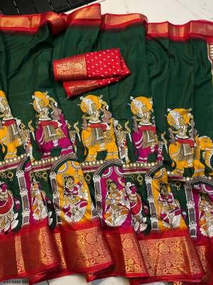 Trending Silk Dark Green Color Saree and Blouse