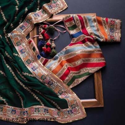 Trending Silk Dark Green Saree With Embroidery Work