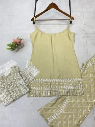 Trending White Indo Western Type Net Palazzo 3 Piece Set