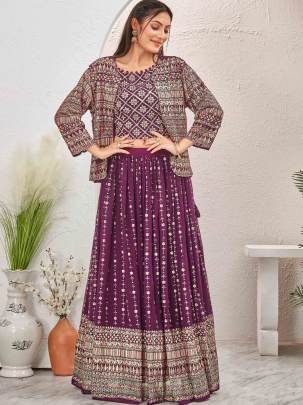 Trending Wine Color Readmade Georgette Lehenga choli with Jacket