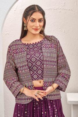 Trending Wine Color Readmade Georgette Lehenga choli with Jacket