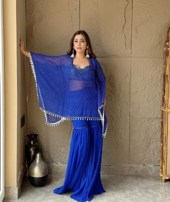 Royal Blue Ethnic Sharara Set with Embellished Kaftan