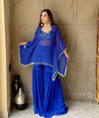 Royal Blue Ethnic Sharara Set with Embellished Kaftan