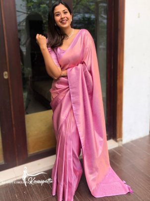 Trendy Designer Baby Pink Kubera pattu saree With Unstitched Blouse