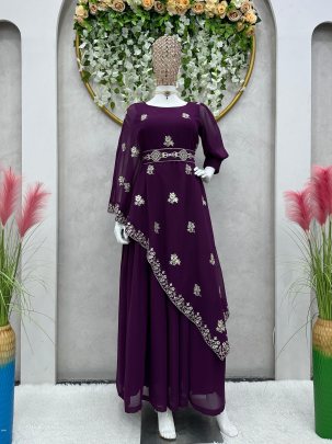 Trendy Designer Purple Classy Indo Western dress with Stylish Belt
