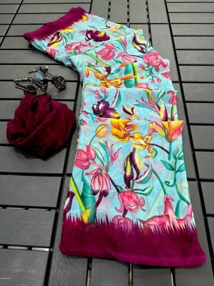 Trendy Fancy Flower Printed Saree