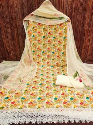 Trendy Georgatte with Schiffly work digital print dress material