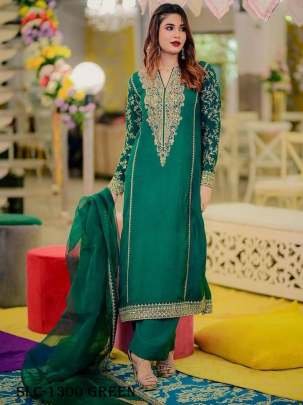 Trendy Georgette Sequin Embroidery Work Green Kurti Palazzo Set