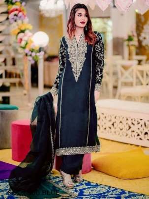Trendy Georgette Sequin Embroidery Work Blue Kurti Palazzo Set