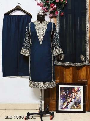 Trendy Georgette Sequin Embroidery Work Blue Kurti Palazzo Set