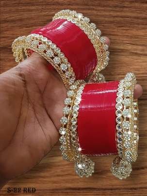 Trendy Red Color Chooda With Golden Jhumki Set