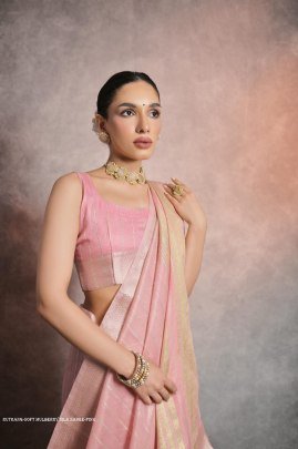Trendy Resham Zari Woven Pink Silk Saree Festive Wear