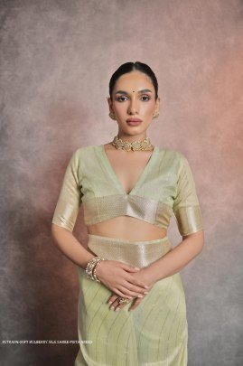 Trendy Resham Zari Woven Pista Green Silk Saree Festive Wear