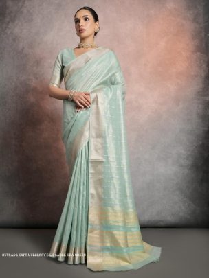 Trendy Resham Zari Woven Sea Green Silk Saree Festive Wear