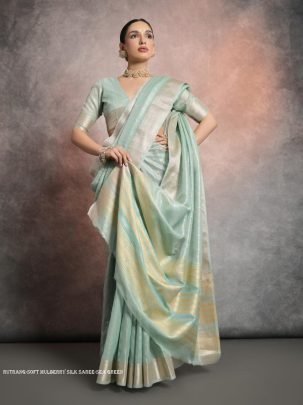 Trendy Resham Zari Woven Sea Green Silk Saree Festive Wear