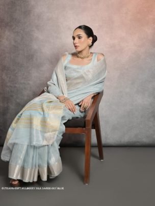 Trendy Resham Zari Woven Sky Blue Silk Saree Festive Wear