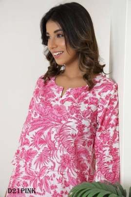 Trendy Western Pink And White Cotton Printed Co ord Set