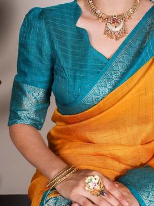 Tussar Chex Mustard Colour Saree