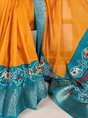 Tussar Chex Mustard Colour Saree