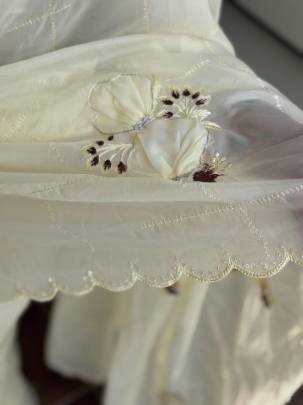 Ugadi Special Crystal Silk White Embroidery Party Wear Saree