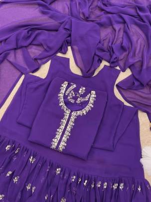 Unic Style Purple Georgette Gown Kurti Dupatta Set