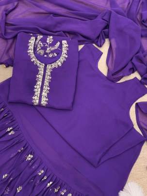 Unic Style Purple Georgette Gown Kurti Dupatta Set