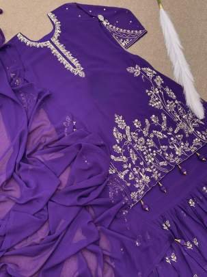 Unic Style Purple Georgette Gown Kurti Dupatta Set