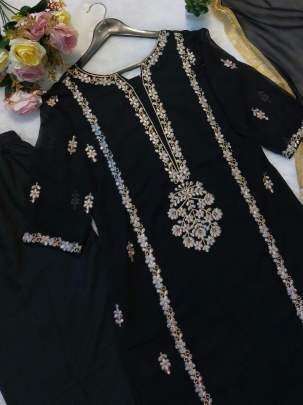 Uniqe Black Embroidery Work Three Piece Kurtis Set