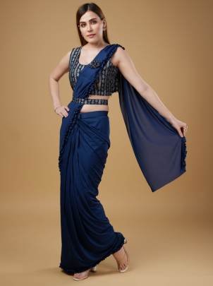 Unique Blue  Ready to Wear Saree with Frill Border
