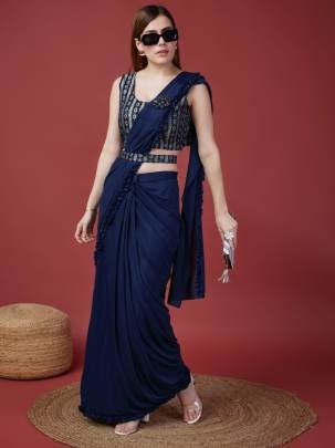 Unique Blue  Ready to Wear Saree with Frill Border
