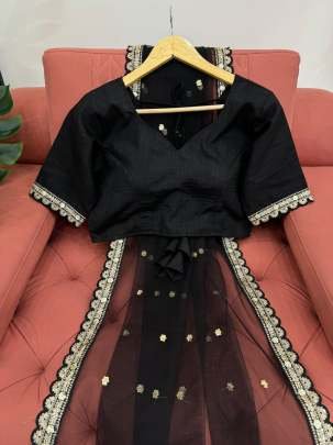 Unique Design Black Colour Soft Net Saree
