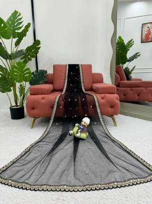 Unique Design Black Colour Soft Net Saree