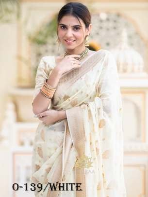 Unique Design White Silk Saree