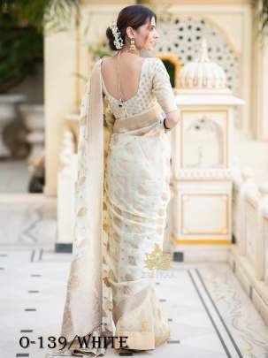 Unique Design White Silk Saree