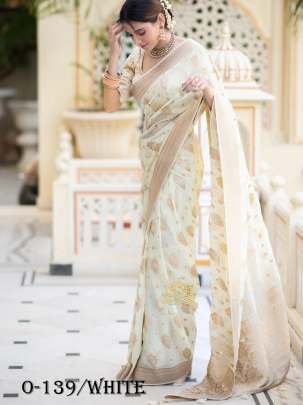 Unique Design White Silk Saree