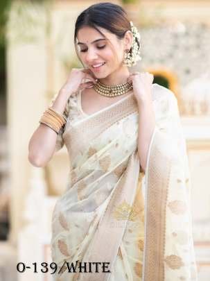 Unique Design White Silk Saree