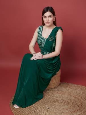 Unique Green  Ready to Wear Saree with Frill Border