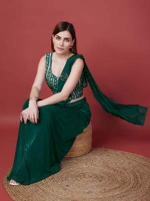 Unique Green  Ready to Wear Saree with Frill Border